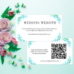 Turquoise Poppies and Ferns Boho Wedding Website Enclosure Card
