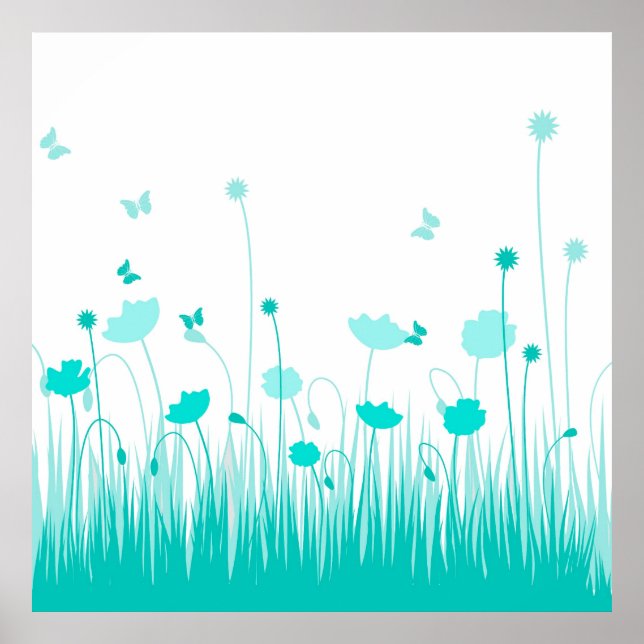 Turquoise poppies Poster (Front)