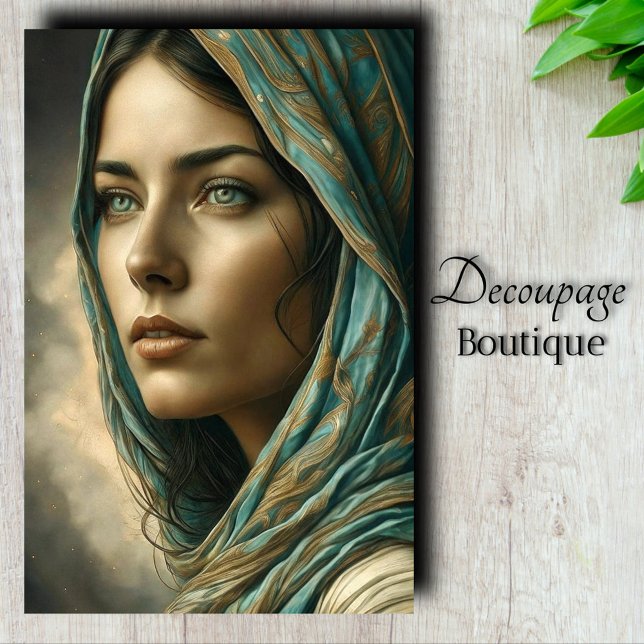 Turquoise Portrait Decoupage Tissue Paper (Turquoise Portrait Decoupage Tissue Paper)