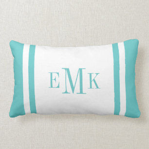 Turquoise Preppy Ribbon Dots Custom Monogram Lumbar Cushion