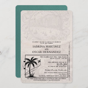 Turquoise Puerta Vallarta Passport Wedding Invitation
