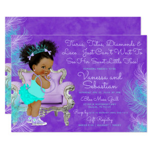 Turquoise Purple Afro Puff Baby Shower Watercolor Invitation
