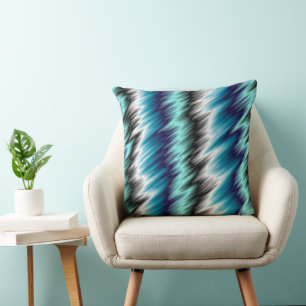 Turquoise, purple and black streak abstract cushion