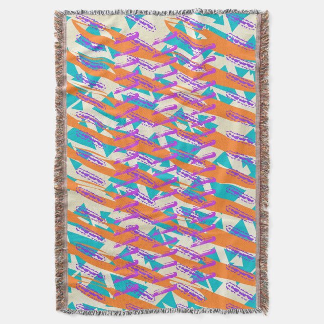 Turquoise Purple and Orange Shevron Lines Throw Blanket (Front Vertical)
