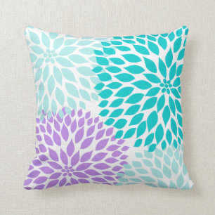 Turquoise Purple Aqua Dahlia floral pillow