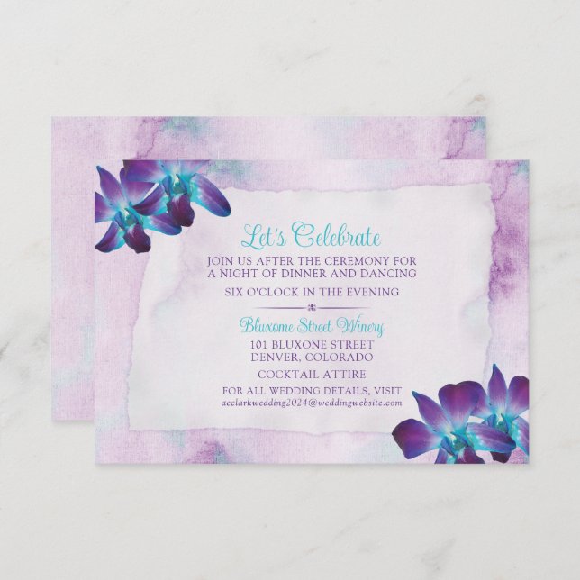 Turquoise Purple Blue Dendrobium Orchid Wedding Enclosure Card (Front/Back)