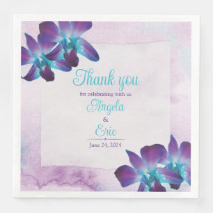 Turquoise Purple Blue Dendrobium Orchid Wedding Napkin