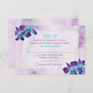 Turquoise Purple Blue Dendrobium Orchid Wedding RSVP Card