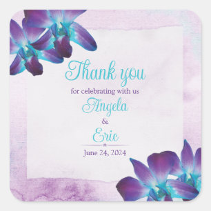 Turquoise Purple Blue Dendrobium Orchid Wedding Square Sticker