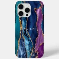 Turquoise Purple Blue Gold Glitter Marble