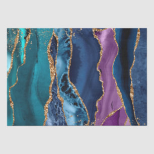 Turquoise Purple Blue Gold Glitter Marble Tissue Paper