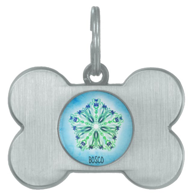 *~* Turquoise, Purple Blue Star Mandala Pet ID Tag (Front)
