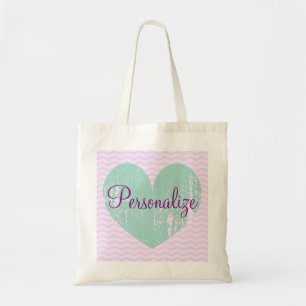Turquoise purple chevron heart bridesmaid tote bag
