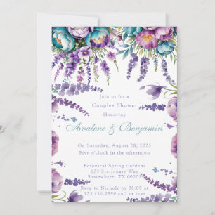 Turquoise Purple Flowers Couples Shower Invitation