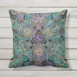 Turquoise Purple Gold Mandala Throw Pillow