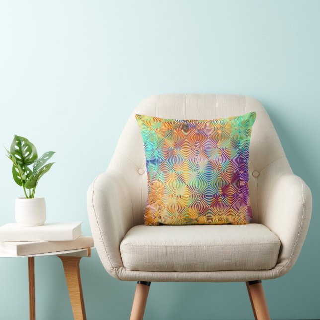 Turquoise Purple Pink Orange Retro Circles Pattern Cushion (Chair)