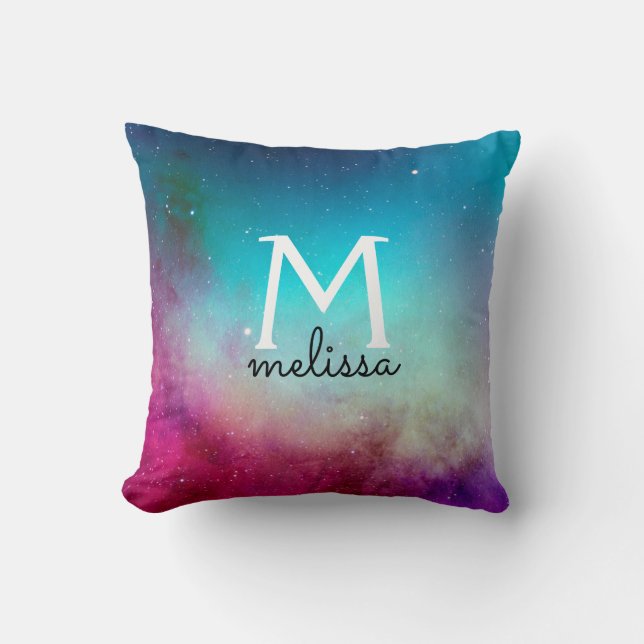 Turquoise Purple Pink Teal Galaxy Space Cushion (Front)
