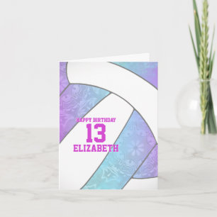 turquoise purple pink volleyball happy birthday card