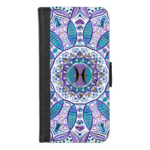 Turquoise Purple Pisces Mandala iPhone Wallet Case