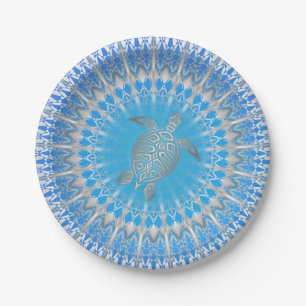 Turquoise Purple Silver Turtle Mandala Paper Plate