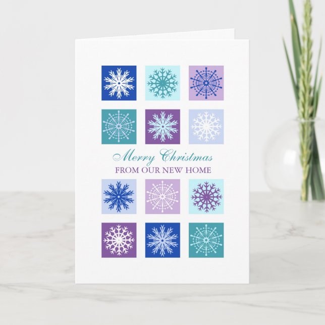 Turquoise Purple Snow New Address Christmas Card (Front)