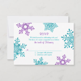 Turquoise Purple Snowflake Winter Wedding RSVP