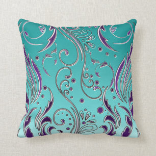 Turquoise Purple swirl Cushion