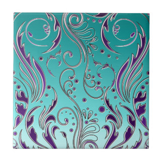 Turquoise Purple swirl Tile