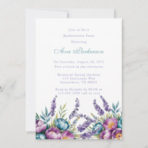 Turquoise Purple Wildflowers Bachelorette Party Invitation