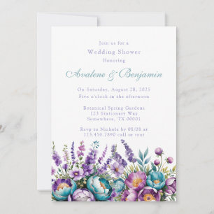 Turquoise Purple Wildflowers Wedding Shower Invitation