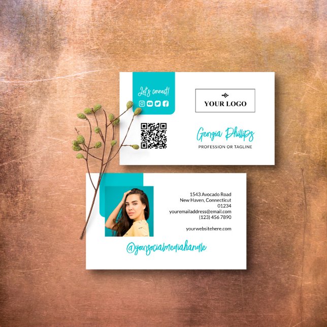 Turquoise QR Code Photo Logo Social Media Business Card (Creator Uploaded)