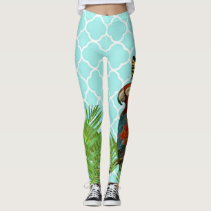 Turquoise Quartrefoil Parrot and Butterfly Leggings