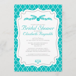 Turquoise Quatrefoil Bridal Shower Invitations