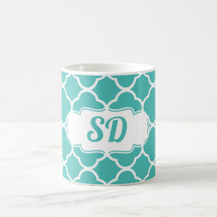 Turquoise Quatrefoil Custom Monogram Coffee Mug