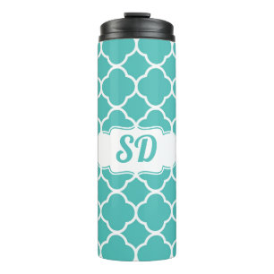 Turquoise Quatrefoil Custom Monogram Thermal Tumbler