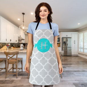 Turquoise Quatrefoil Personalised Apron