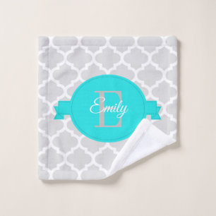 Turquoise Quatrefoil Personalised Bath Towel Set