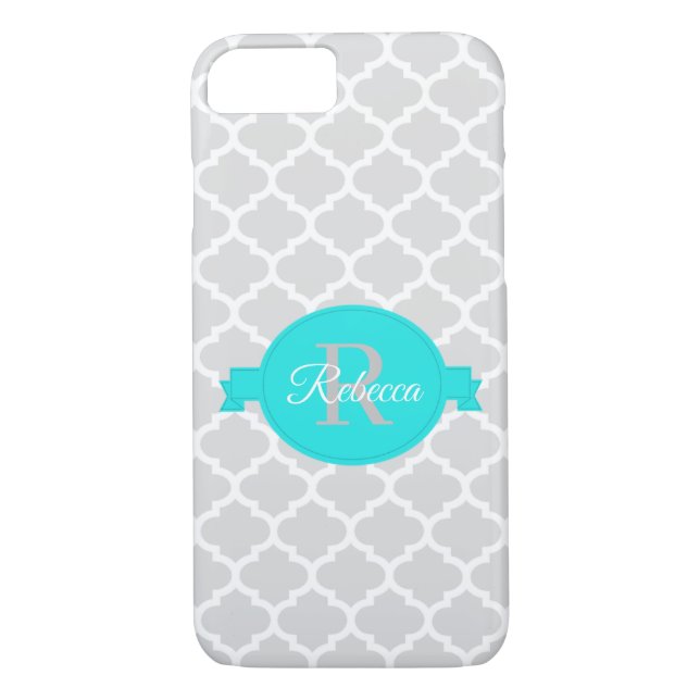Turquoise Quatrefoil Personalised Case-Mate iPhone Case (Back)