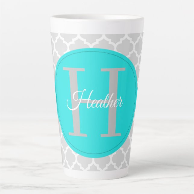 Turquoise Quatrefoil Personalised Latte Mug (Front)