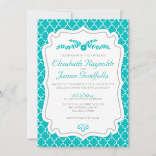 Turquoise Quatrefoil Wedding Invitations
