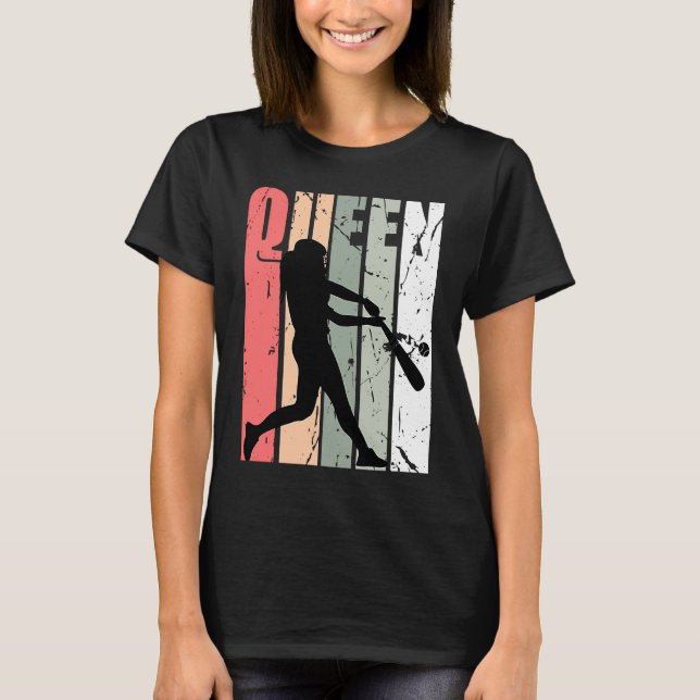 Turquoise Queen Of Baseball Champion Birthday Retr T-Shirt (Front)