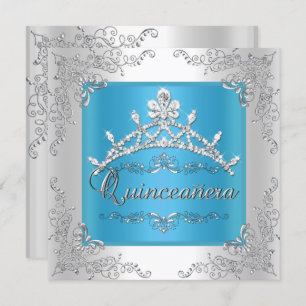 Turquoise Quinceanera 15th Birthday Silver Tiara Invitation
