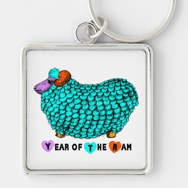 Turquoise Ram Chinese New Year Zodiac Keychain (Front)