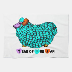 Turquoise Ram Chinese Year Zodiac Kitchen Towel