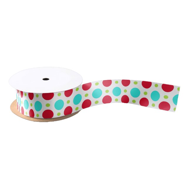 Turquoise Red and Green Polka Dot Ribbon Satin Ribbon (Spool)