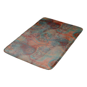 Turquoise, red and Rust Marble abstract Bath Mat