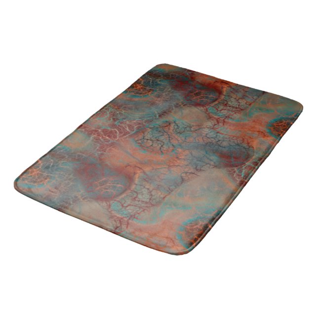 Turquoise, red and Rust Marble abstract Bath Mat (Angled)