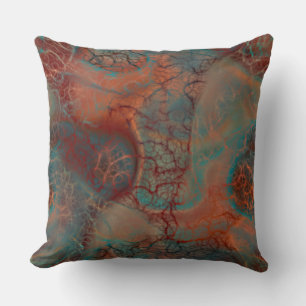 Turquoise, red and Rust Marble abstract Cushion