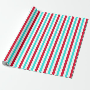Turquoise Red and White Striped Wrapping Paper