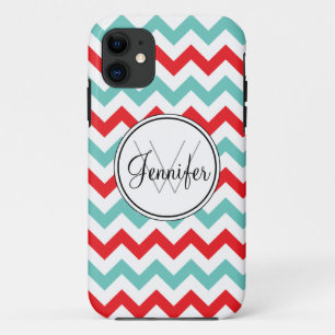 Turquoise & Red Chevron Monogram iPhone 5 11 Case